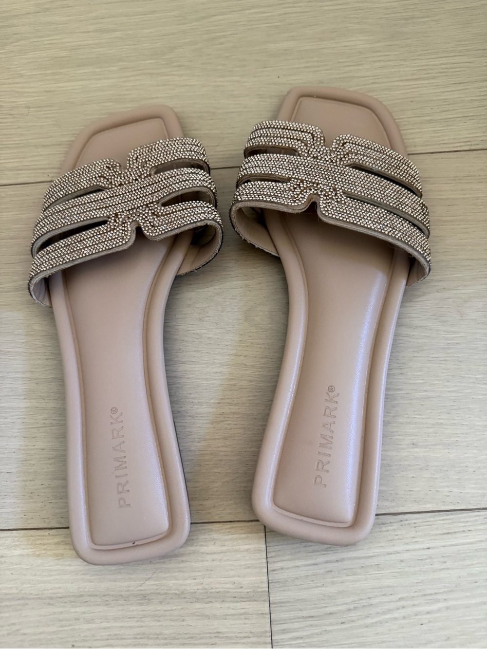 Primark Rose-Beige Crystal Strap Slide Sandals